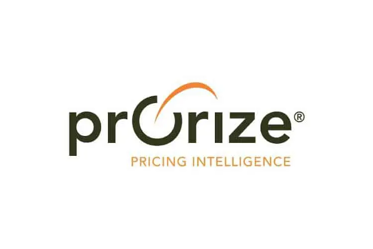 The image shows the "Prorize" logo with an orange swoosh over the "o." The text "Pricing Intelligence" appears below in orange.
