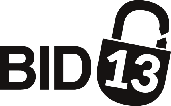 BID" text with a padlock showing the number 13 integrated into the design.