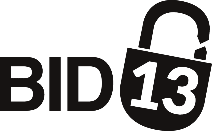 BID" text with a padlock showing the number 13 integrated into the design.