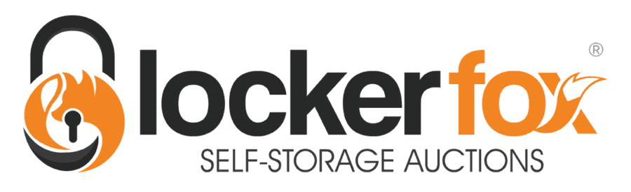 Logo for Lockerfox, featuring a stylized padlock with a fox tail design, accompanied by the text "Lockerfox Self-Storage Auctions.