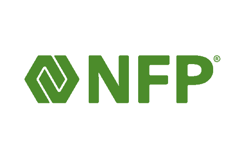 Green hexagon logo with two interlocking shapes next to the letters "NFP" in bold, green font.
