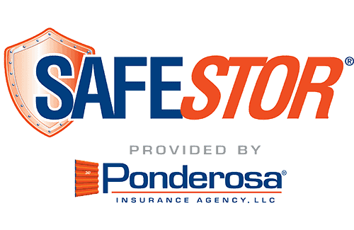 Logo featuring a shield symbol and the text "SAFESTOR" in bold, with "Provided by Ponderosa Insurance Agency, LLC" below.