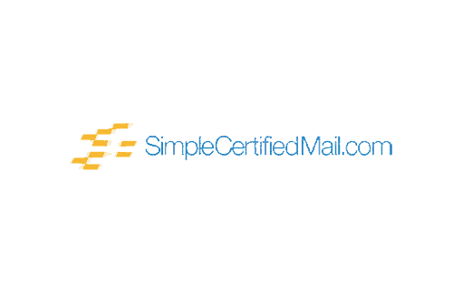 Logo of SimpleCertifiedMail.com featuring stylized mail icons.