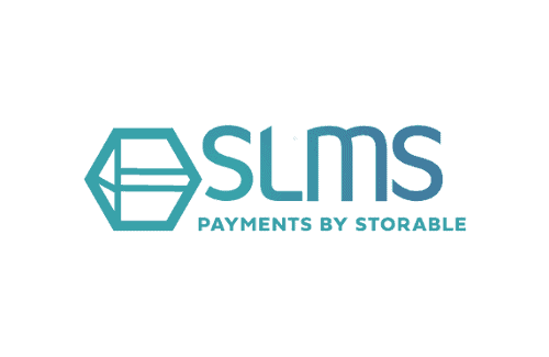 Logo of SLMS Payments by Storable featuring a hexagonal icon next to the text on a teal background.