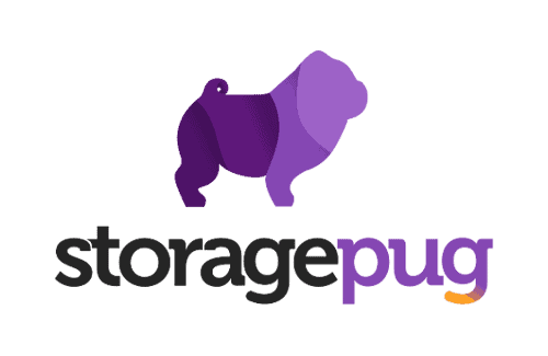 A logo with a stylized purple pug silhouette above the text "storagepug" in black and purple.