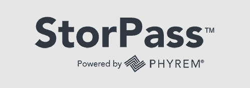 Logo displaying the text "StorPass™ Powered by PHYREM®" in dark font on a light background.