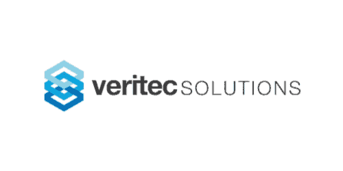 Logo featuring a stylized blue hexagon design followed by the text "veritec SOLUTIONS" in two fonts.
