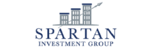 Logo for Spartan Investment Group features three ascending bar graphs with an upward arrow. The company name is written below in blue text.