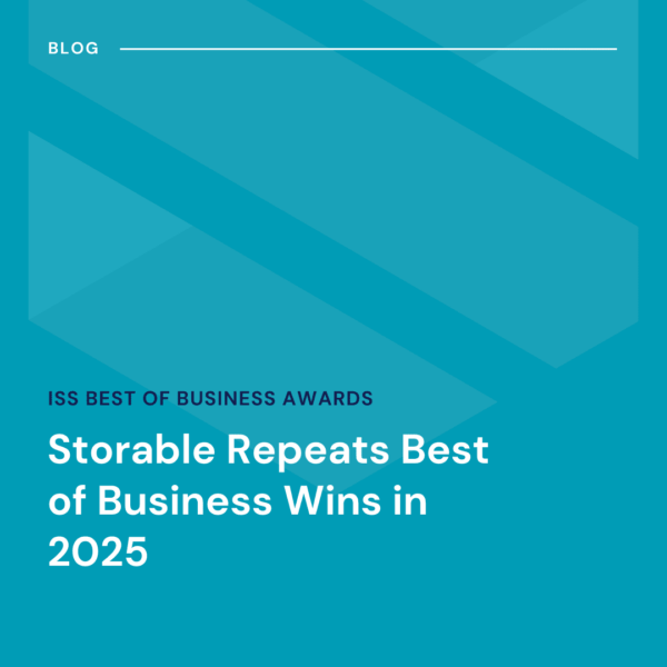 Blue graphic with text: "Storable Repeats Best of Business Wins in 2025" and "ISS Best of Business Awards" above.