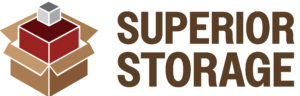 A logo showing a brown open box with red and white cubes inside, next to the text "Superior Storage" in bold brown letters.