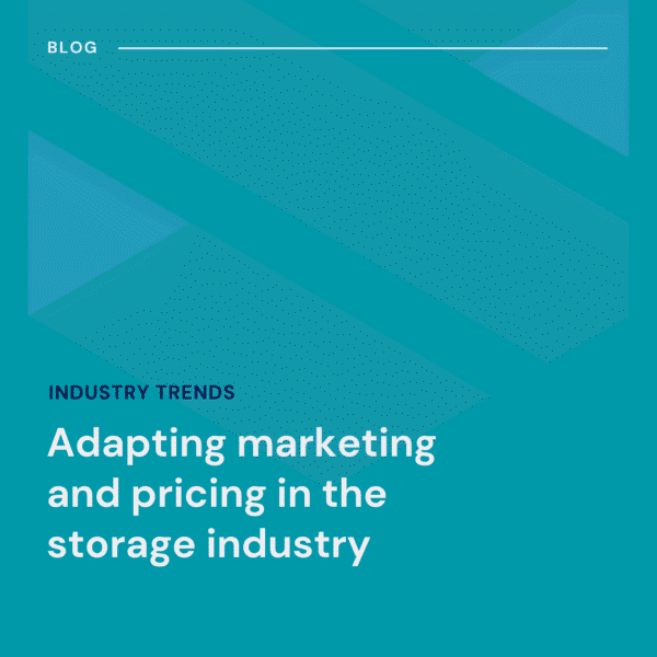 Blue graphic with the text: "Industry Trends - Adapting marketing and pricing in the storage industry" indicating a blog post about storage industry trends.