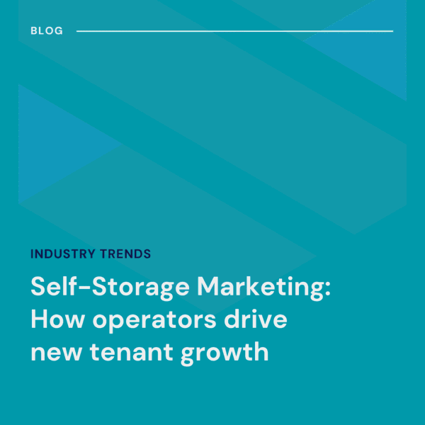 A blog post cover image with the title "Self-Storage Marketing: How operators drive new tenant growth" on a blue background.