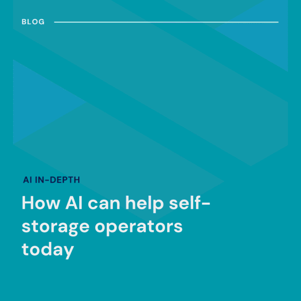 A blue graphic with the text: "How AI can help self-storage operators today" and a label "Blog AI In-Depth.