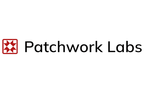 Logo for Patchwork Labs featuring a red geometric quilt-inspired icon to the left of the company name in black text on a white background.