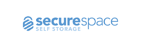 Logo for SecureSpace Self Storage, featuring a stylized blue padlock icon.