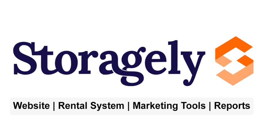 Storange logo with tagline: "Website | Rental System | Marketing Tools | Reports." An orange geometric icon on the right accompanies the blue company name.