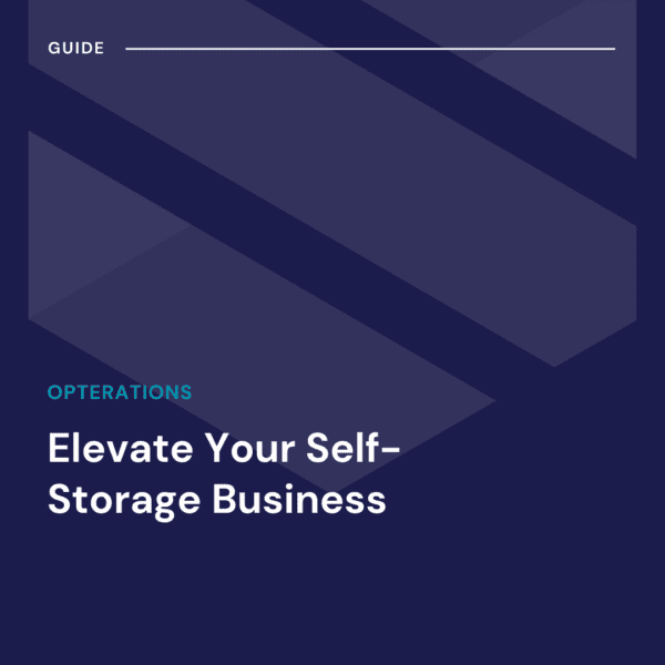 Guide cover titled "Elevate Your Self-Storage Business" with a geometric blue background.