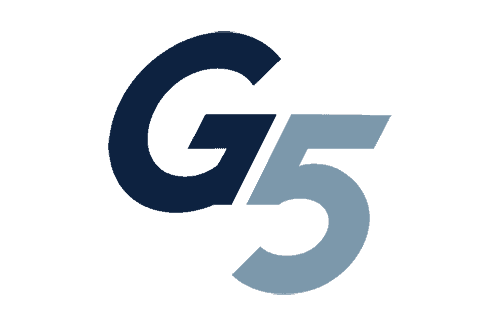 Bold, stylized letters "G" and "5" in dark shades against a plain background.
