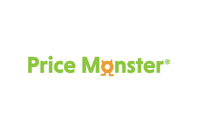 Green background with the words "Price Monster" in light green. An orange monster silhouette replaces the 'o' in "Monster.