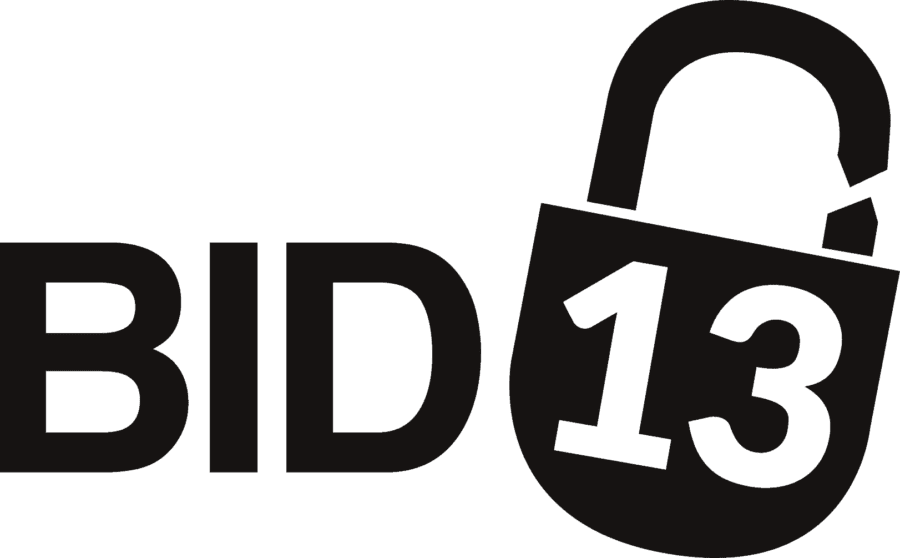 BID" text with a padlock showing the number 13 integrated into the design.