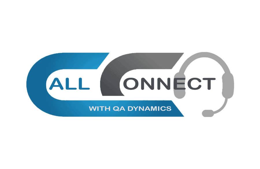 Logo featuring "Call Connect" with a headset icon and the text "WITH QA DYNAMICS" below.