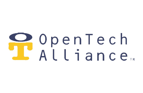 Logo of OpenTech Alliance featuring a stylized yellow "T" and the company name in blue text.