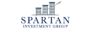 Logo for Spartan Investment Group features three ascending bar graphs with an upward arrow. The company name is written below in blue text.