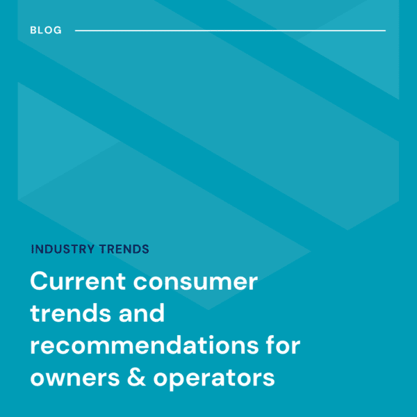 Blue graphic with text: "Current consumer trends and recommendations for owners & operators" under blog and industry trends headers.