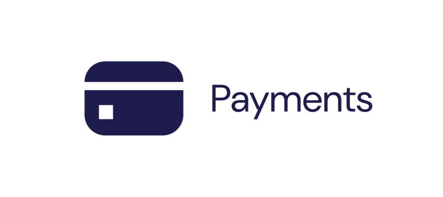 A navy-blue icon resembling a credit card next to the word "Payments" in dark text on a transparent background.