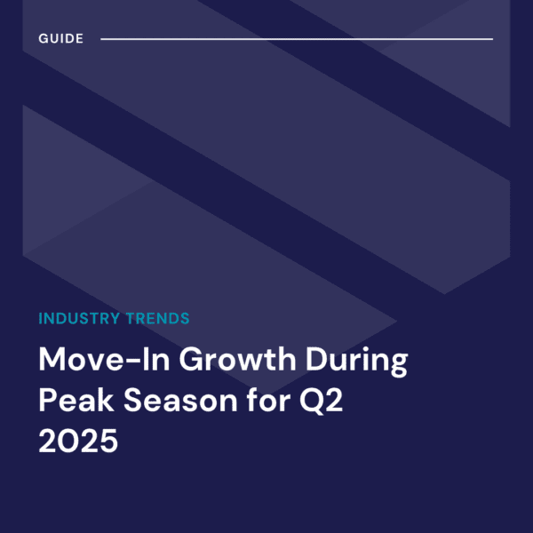 A dark blue graphic titled “Move-In Growth During Peak Season for Q2 2025” with a subheading “Industry Trends” and the word “Guide” at the top.