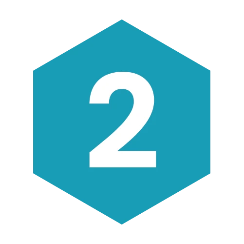 A white number 2 centered on a blue hexagonal background.