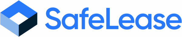 SafeLease logo featuring a geometric blue cube design on the left and the word "SafeLease" in bold blue text on the right.