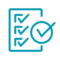 Blue icon of a checklist with three check marks and a large circle containing a check mark, symbolizing ai business intelligence and streamlined decision-making.