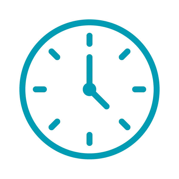 Blue clock icon showing the time as 12:20 on a black background, representing precision and efficiency in AI business intelligence.