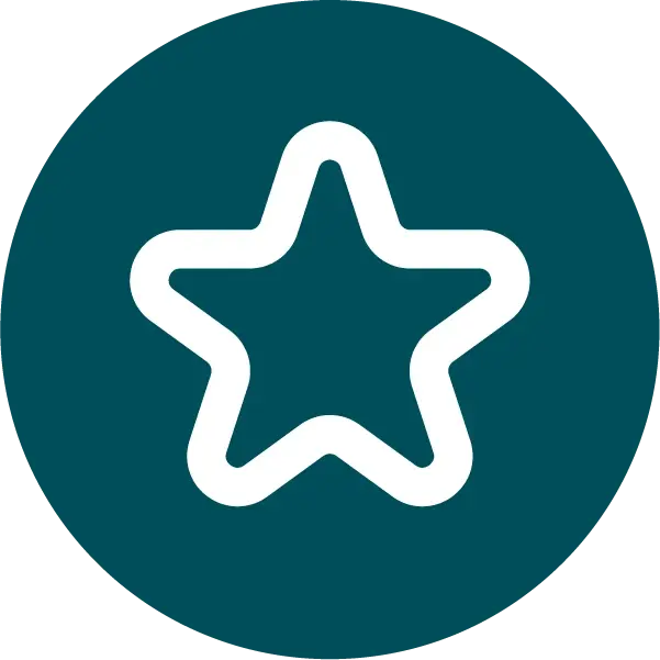 A white, outlined star icon representing ai business intelligence is centered on a teal circular background.