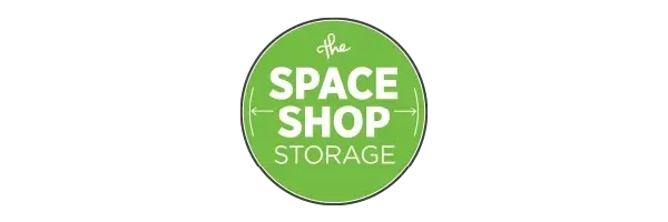 A green circular logo with white text that reads "The Space Shop Storage" in bold uppercase letters.