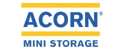 Logo for Acorn Mini Storage with blue and yellow text on a white background.