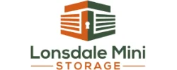 Logo for Lonsdale Mini Storage featuring a stylized storage unit with a keyhole and the company name in green and orange text.
