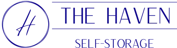 Logo for The Haven Self-Storage, featuring a stylized "H" in a circle on the left and the business name in blue text on the right.